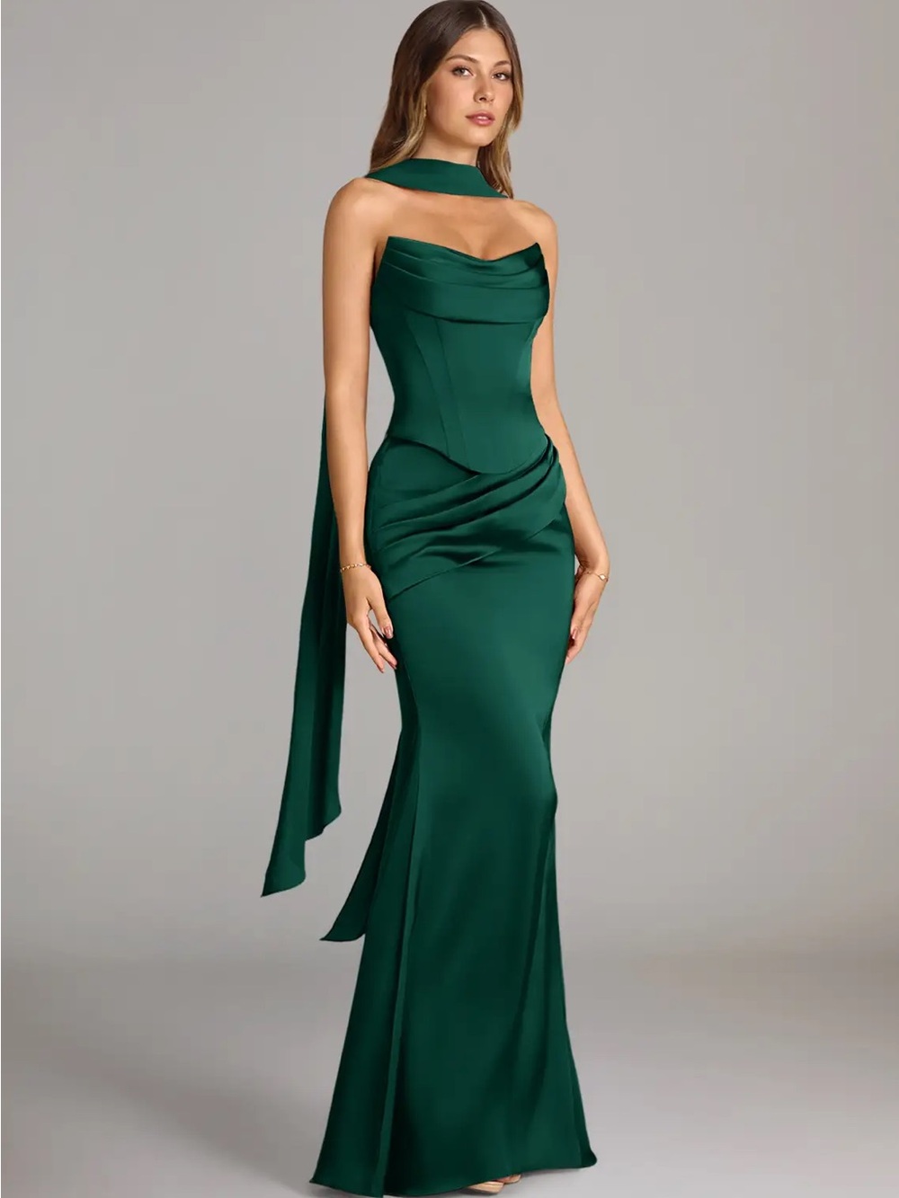 Azazie Sorrel Emerald Corset Two-Piece Set Maxi Dress - Picture 3 of 8